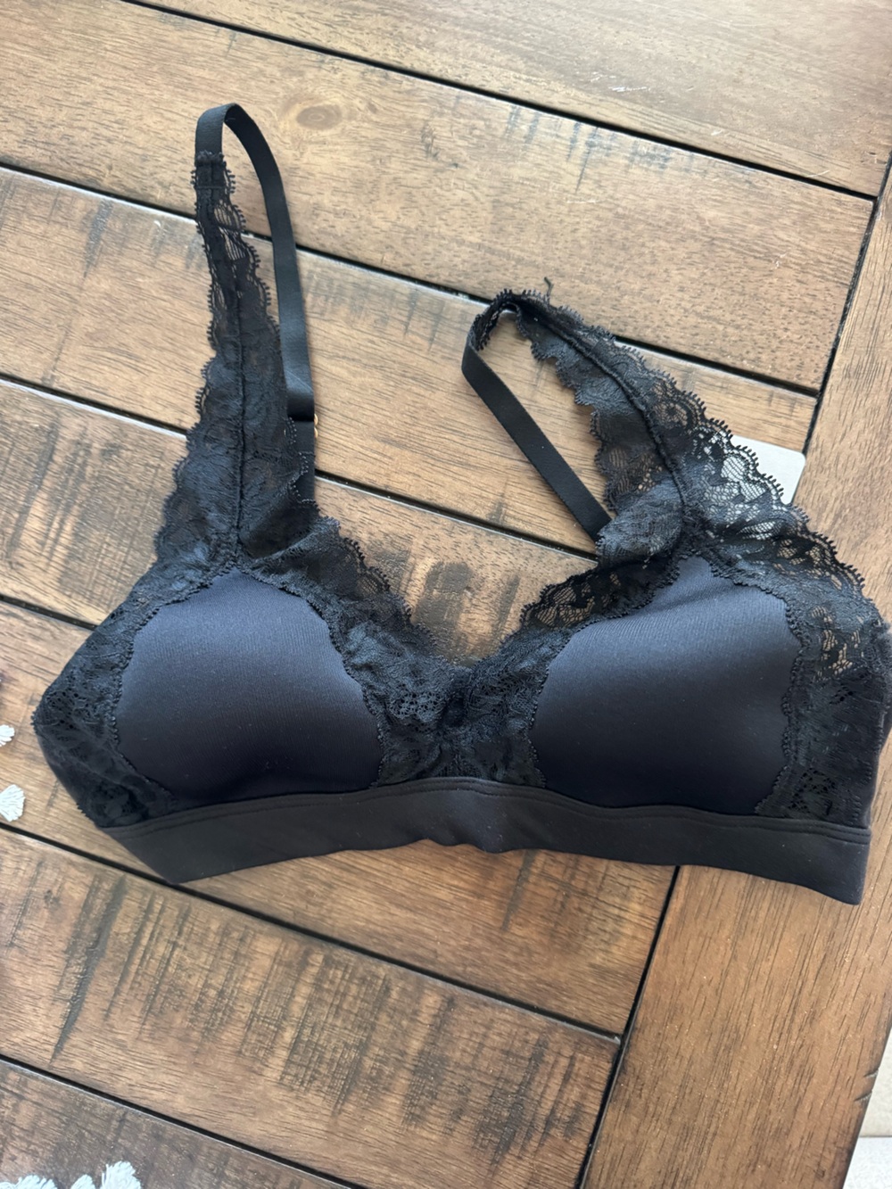 Natori Black Lace Triangle Bralette with Sheer Trim